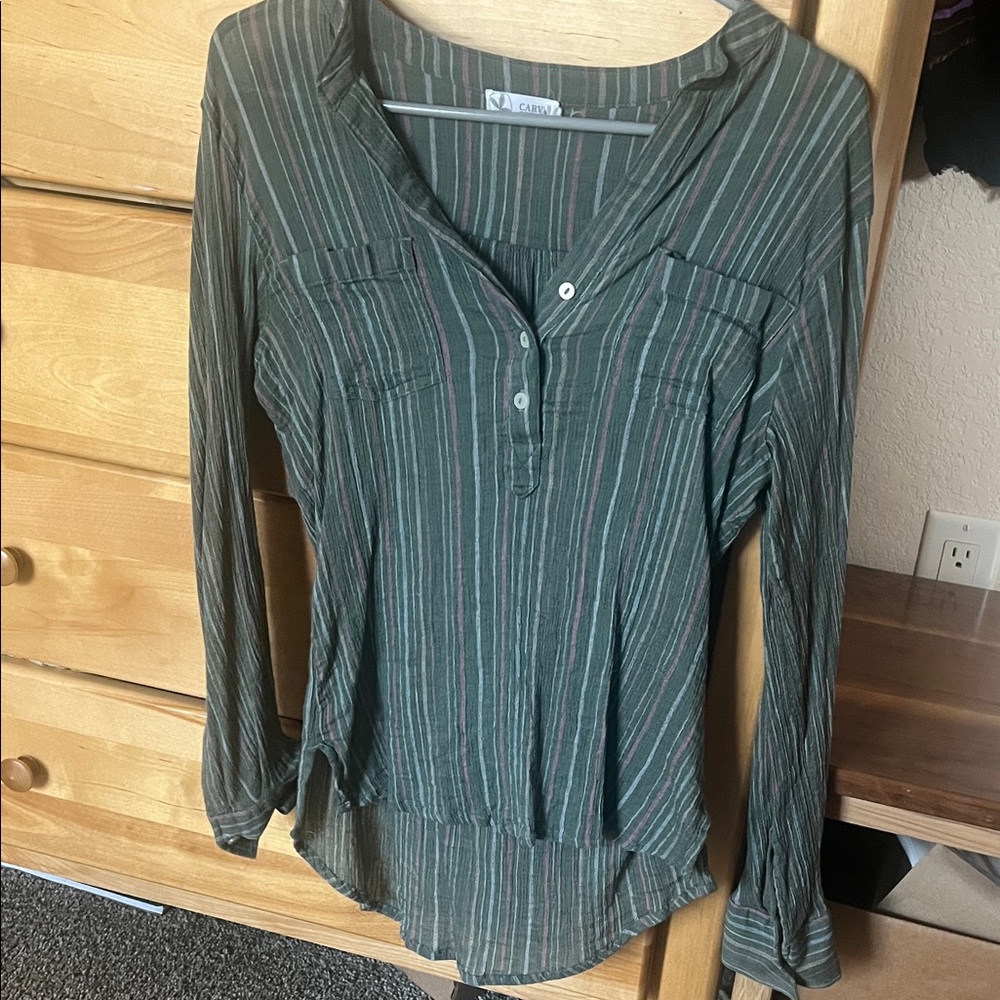 Carve Designs Forest Green Striped Blouse
